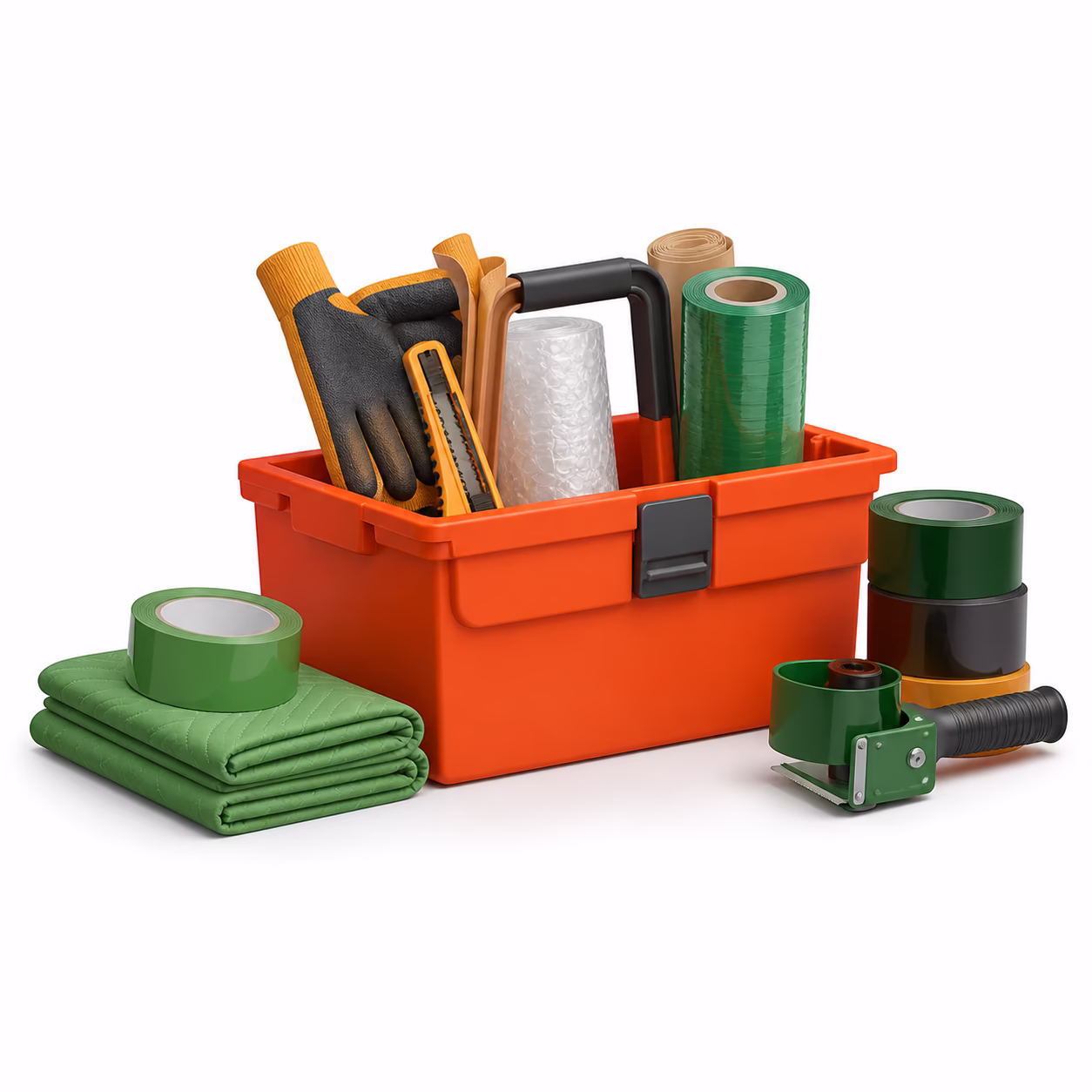 Werkzeug und Packmaterial zum Transport vorbereiten